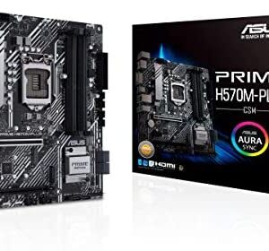 ASUS Prime H570M-PLUS/CSM LGA1200 (Intel 11th/10th Gen) MicroATX Motherboard (PCIe 4.0, 8 Power Stages, HDMI, DVI, DisplayPort, Dual M.2, Intel 1Gb LAN, USB 3.2 Gen 2 Type-C, Thunderbolt 4, ACCE)