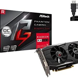 ASRock Phantom Gaming D Radeon RX 580 Video Graphics Card 8GB GDDR5 PCI Express 3.0 x16 HDCP Double Ball Bearings Fan Phantom Gaming Tweak 8K Resolution Support w/ Mazepoloy HDMI Cable