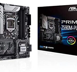 ASUS Prime Z590M-PLUS LGA 1200(Intel11th/10th Gen) microATX Motherboard (PCIe 4.0, 10 Power Stages, 3X M.2 Slot,Thunderbolt 4 Header,1Gb LAN, SPI-TPM Header,M.2 Socket -Key E Wireless,Aura Sync RGB)