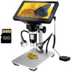 LCD Digital USB Microscope 7 in HD Screen 32 G TF Card, Circuit Board Repair Soldering PCB Coins,12mp Video Camera Microscope,8 Adjustable Light, 1-1200X Magnification with Rechargeable Battery