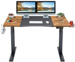 Mr IRONSTONE Electric Height Adjustable Desk 53.5" Standing Desk Sit to Stand Home Office Computer Desk with Splice Board, Cup Holder, Headphone Hook and Cable Managemen (Black+Vintage)