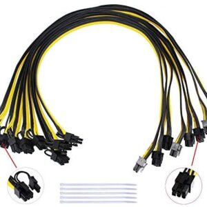 S-Union [8PCS] New 16AWG 6Pin PCI-E to 8 (6+2) pin Cable 27.5 Inch(70CM) Length PCI 6Pin Male to Male Cable for GPU/PSU Breakout Board, GPU Ethereum ETH Mining Power Supply (with 5 Nylon Cable Ties)