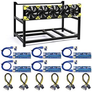 Ethereum Mining Rig Frame 6 GPU with 5 Fans and 6 Adapter for Ethereum(ETH,ETC)/ZCash(ZEC)/Monero(XMR)/Bitcoin(BTC)/Siacoin(SC)(6GPU-V3C+5Fans+6Adapter)