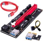 Riser 1X to 16X Graphics Extension for GPU Mining Powered Riser Adapter Card, 60cm USB 3.0 Cable, 4 Solid Capacitors, Two 6PIN and Molex 3 Power Options