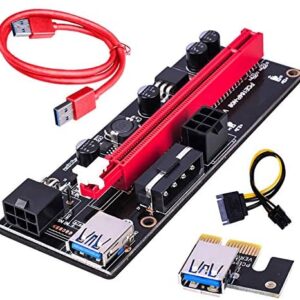 Riser 1X to 16X Graphics Extension for GPU Mining Powered Riser Adapter Card, 60cm USB 3.0 Cable, 4 Solid Capacitors, Two 6PIN and Molex 3 Power Options