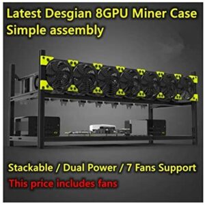 RXFSP 8 GPU Aluminum Stackable Open Air Mining Computer Frame Rig Ethereum Veddha with 7 Fans