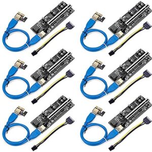 Owltree Newest 6Pin 009S Plus Gold USB 3.0, 8 Capacitors, LED Display, PCI-E Riser VER009 Express 1X 4X 8X 16x Extender for GPU Mining Pcie Riser Adapter Card SATA 15pin to 6 pin, 6 Pack