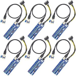 PrawnHz PCIE Risers 009S, Risers with LED PCI-E Adapters for Bitcoin Litecoin ETH Chia Coin Mining with PCI Express Riser Cable 1X to 16X GPU Risers (6 Pack)