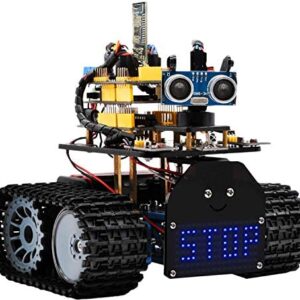 KEYESTUDIO Mini Tank Robot V2 Smart Car Kit for Arduino, Light/Ultrasonic Follow, IR Infrared and Bluetooth Wireless Remote Electronic DIY Robotics Kit for Adults, Support iOS Android BLE Control