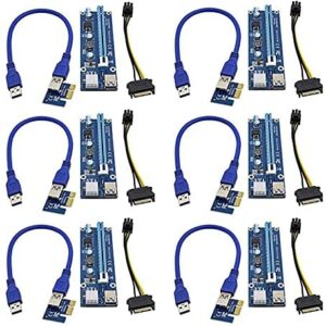 Fangke PCI-E Riser for Bitcoin Litecoin ETH Coin Mining 6 PIN Powered PCIE Extension Cable GPU Riser Ethereum Mining ETH GPU Extension Cable PCIEX1 to PCIE X16 VER006C GPU Riser(Blue 6-PCS)