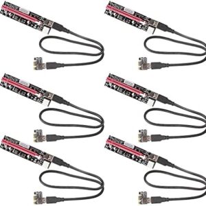 Relper-Lineso 6 Pack Latest PCI-E Riser Express Cable 16x to 1x (6P / 4P / SATA) with Led Graphics Extension Ethereum ETH Mining Powered Riser Adapter Card+60cm OD5.5 USB 3.0 Cable SU-103D