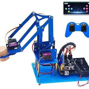 KEYESTUDIO 4DOF Metal Robot Arm Starte Kit for Arduino, Electronic Coding Robotics Arm DIY Set for Kids & Adults, Support PS2 Joypad Control, Bluetooth Remote Control by Android/iOS App PC