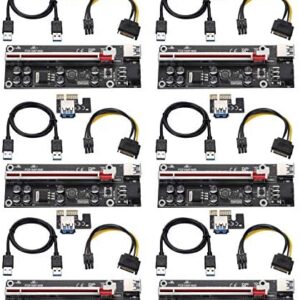 MZHOU PCI-E 1X to 16X V009S-PLUS Riser Card & 6PIN SATA Power Cable（Black-6 Pieces）