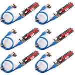 Ubit 6 Pack Latest PCI-E Riser Express Cable 16X to 1X (6pin / MOLEX/SATA) with Led Graphics Extension Ethereum ETH Mining Powered Riser Adapter Card+60cm USB 3.0 Cable