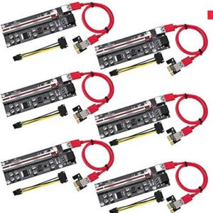 PCIE Riser 1X to 16X Graphics Extension for GPU Mining Powered Riser Adapter Card, 8 Capacitors, 60cm USB 3.0 Cable, 6PIN Power Option (VER 009S Plus, 6-Pack) Black Swan Mining