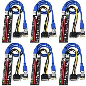 FebSmart PCI-E Riser for Bitcoin Litecoin ETH Coin Mining 6 PIN Powered PCIE Extension Cable GPU Riser Ethereum Mining ETH GPU Extension Cable PCIEX1 to PCIE X16 Extender VER006C GPU Riser(6-PCS)