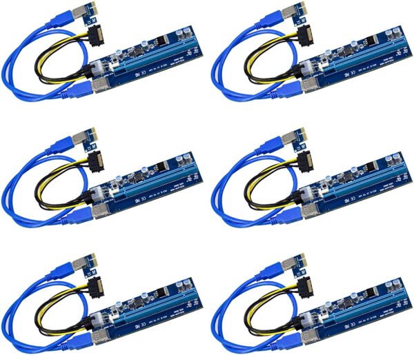 6PCS PCIE Riser Adapter Card VER006C,GPU Risers for Mining Rigs,GPU Extension Cable,GPU Crypto Currency Mining Cable with 6Pin-SATA Power Cable and 23.6in Extension Cable,Extend PCIE X1 to PCIE X16