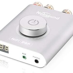 Nobsound NS-20G 200W Mini Bluetooth 5.0 Power Amplifier 2.0 Channel Wireless Receiver Hi-Fi DSP Stereo Headphone Audio Amp LED Display (Silver)