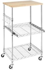 Whitmor Supreme Microwave Cart with Locking Wheels - Chrome with Food Safe Cutting Board