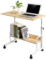 GAJOO Mobile Side Table Mobile Laptop Desk Cart 31.49 Inches Tray Table Adjustable Sofa Side Bed Table Portable Desk with Wheels Student Laptop Desk (Oak) …