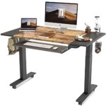 FEZIBO Dual Motor Height Adjustable Electric Standing Desk with Keyboard Tray, 48 x 24 Inch Sit Stand Table with Splice Board, Black Frame/Black and Rustic Brown Top