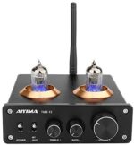 AIYIMA Tube T2 6J1 Tube Preamplifier Bluetooth 5.0 HiFi Vacuum Tube Preamp with Treble & Bass Adjust Audio Preamp for Home Audio Amplifier Theater System+DC 12V Power Adapter(Black)