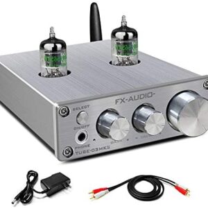 FX AUDIO Bluetooth Tube Preamp & Headphone Amp & Bluetooth Receiver+ESS9023 GE5654 HiFi Bluetooth 5.0 Vaccum Tube Preamp with RCA BT Input & RCA/3.5mm Headphone Output Bass Treble Control (Silver)