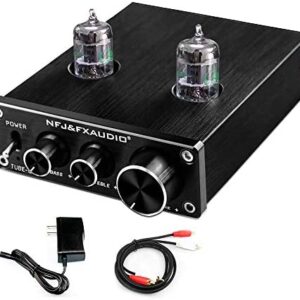 FX AUDIO GE5654 Tube Preamp—Home Audio Hi-Fi Stereo Vacuum Tube Preamplifier with Bass and Treble Control for Smartphone/Laptop/TV/DVD(Black)