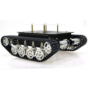 Professional Metal Shock Absorption Robot Tank Car Chassis for Obstacle Avoiding with Suspension, Remote Control Track Crawler, Platform Tracked Caterpillar Robotics for Arduino Raspberry Pi TS100