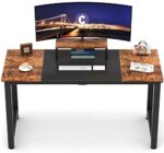 CubiCubi Computer Desk 55" with Splice Board Study Writing Table for Home Office, Modern Simple Style PC Desk, Black Metal Frame, Rustic