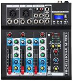 Depusheng HT4 Bluetooth Compatible Professional Portable Digital DJ Console w/USB 4 Channel Mixer Audio Interface-Mixing Boards For Studio Recording, Black