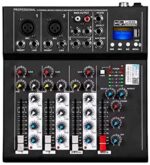 Depusheng HT4 Bluetooth Compatible Professional Portable Digital DJ Console w/USB 4 Channel Mixer Audio Interface-Mixing Boards For Studio Recording,Black