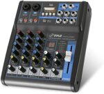 Pyle Professional Audio Mixer Sound Board Console System Interface 4 Channel Digital USB Bluetooth MP3 Computer Input 48V Phantom Power Stereo DJ Studio Streaming FX 16-Bit DSP processor-PMXU43BT