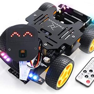 Freenove 4WD Car Kit for ESP32-WROVER (Contained) (Compatible with Arduino IDE), Dot Matrix Expressions, Camera, Obstacle Avoidance, Line Tracking, Light Tracing, Colorful Light, IR Remote, App