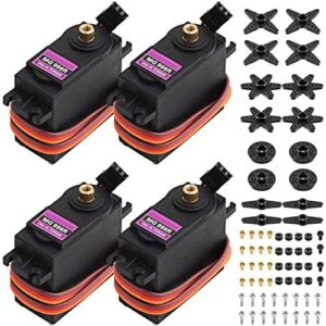 RGBZONE MG996R Metal Gear Torque Digital Servo with Arm Horn, 4 Pack Robot Servo for Futaba Hitec Sanwa GWS JR RC Helicopter Car Boat Robot