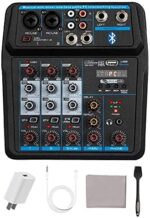 Professional Wireless Audio Mixer Sound Board-4 Channel Digital Bluetooth Computer Compatible Input DJ Controller Sound Mixer 48V Phantom Power Microphone in,Headphone Jack Stereo DJ Streaming (M4C)