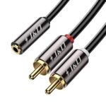 J&D 3.5 mm to 2 RCA Cable, RCA Cable Gold Plated Copper Shell Heavy Duty 3.5mm Female to 2 RCA Male Stereo Audio Adapter Cable, 1 Feet