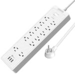 12 Outlets Surge Protector with 3 USB Ports, NTONPOWER 1875W Power Strip Flat Plug, 1700J, 15A Circuit Breaker, 5ft Heavy Duty Extension Cord, Wall Mount for Office Home Theater Workshop, White