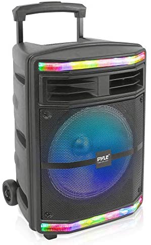 Pyle Portable Bluetooth PA Speaker System - 600W Bluetooth Speaker Portable PA System W/Rechargeable Battery 1/4" Microphone in, Party Lights, MP3/USB SD Card Reader, Rolling Wheels PPHP1044B