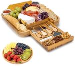 SMIRLY Cheese Board and Knife Set: 13 x 13 x 2 Inch Wood Charcuterie Platter for Wine, Cheese, Meat