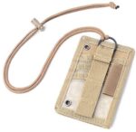 Tactical ID Card Holder Detachable Hook & Loop Patch Badge Holder Adjustable 1000D Cordura Neck Lanyard Key Ring and Credit Card Organizer (Tan)